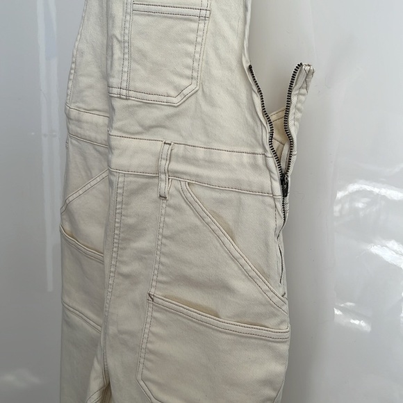 FRAME NWOT Cream Ecru Denim High Waist Flare Overalls Utility Jumpsuit, Size S - Picture 7 of 14